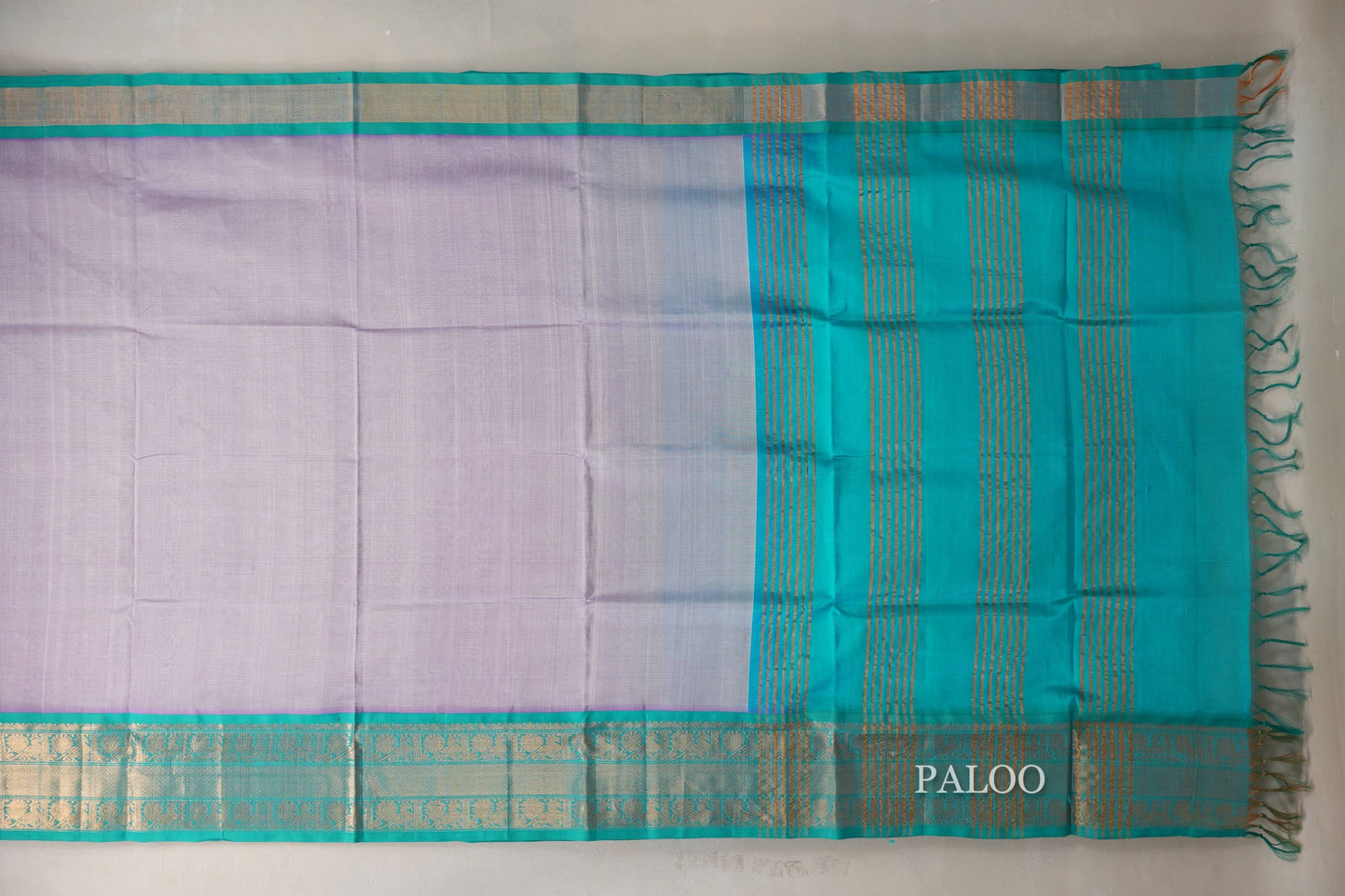 Pastel Lavender with Aqua Blue Borders Vintage Silk Cotton Saree SS9139