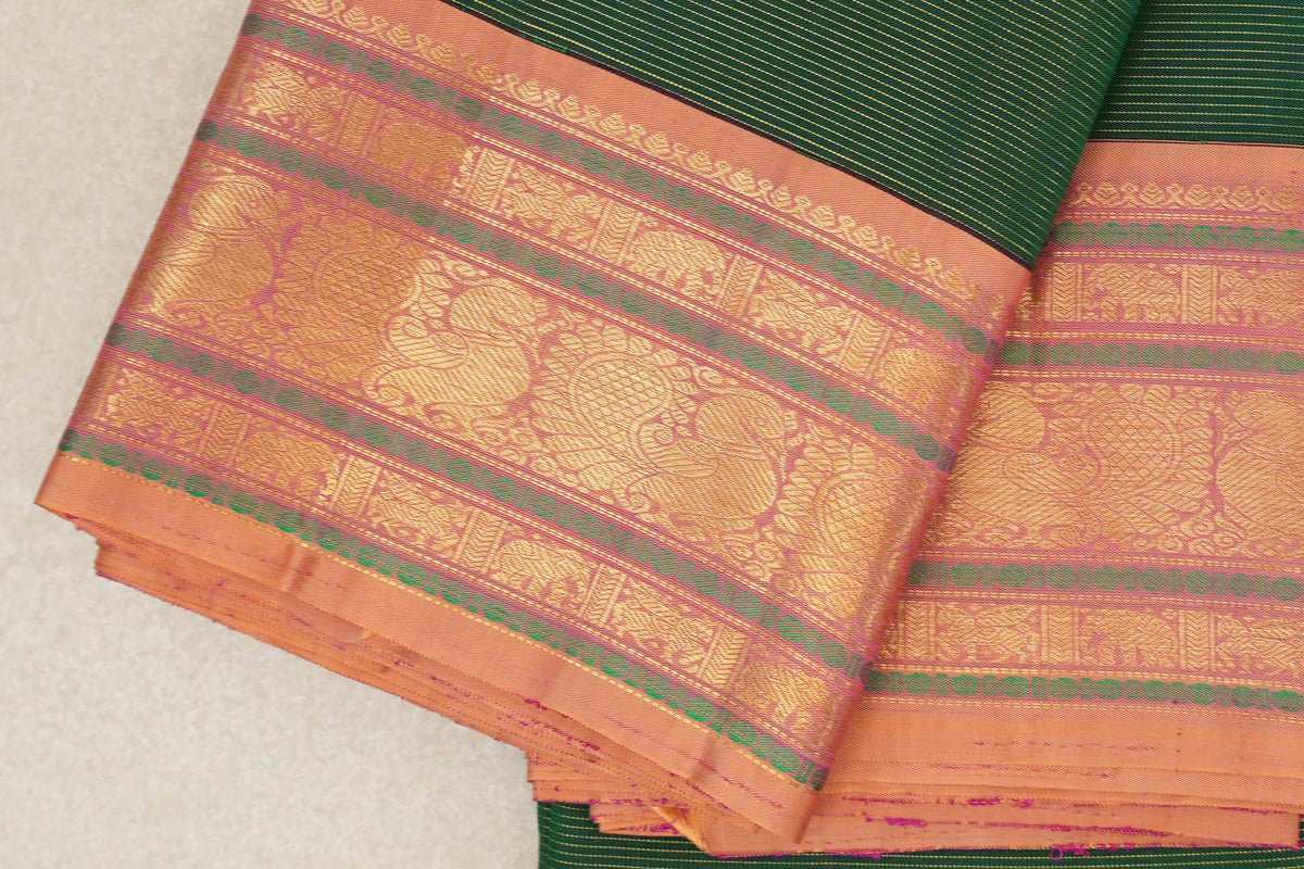 Dark Bottle Green Vaira Oosi Vintage Kanjivaram Silk Saree border