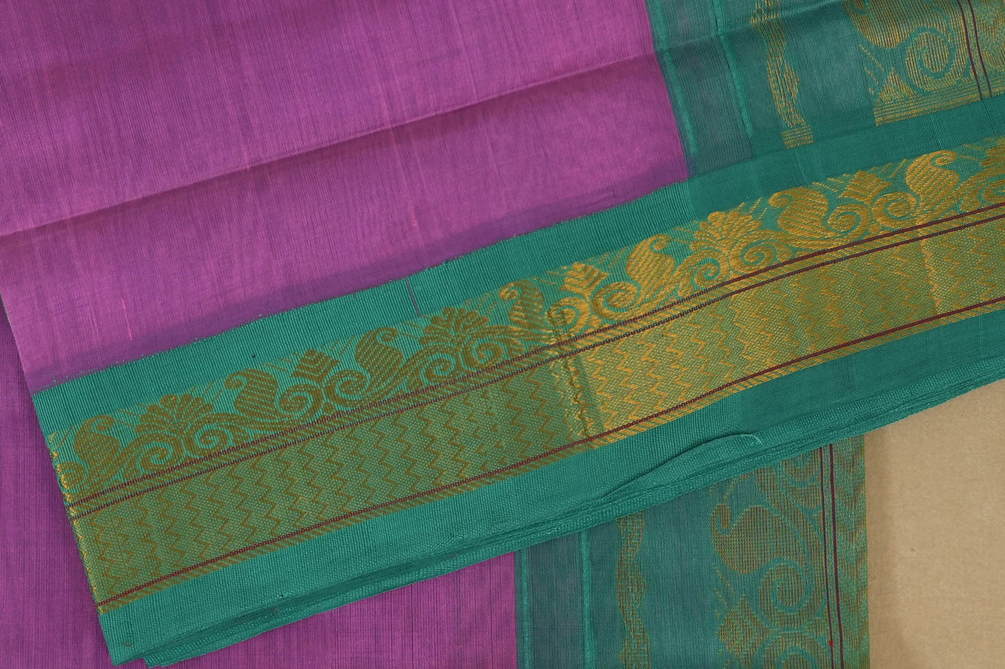 Lavender with Rama blue Nine and a half Yards Silk Cotton Saree borders
