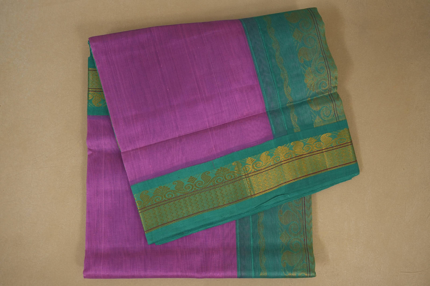 Lavender with Rama blue Nine and a half Yards Silk Cotton Saree 