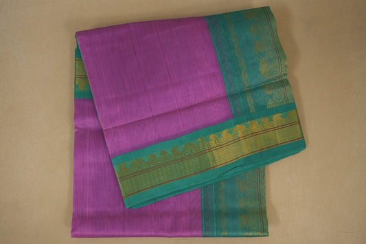 Lavender with Rama blue Nine and a half Yards Silk Cotton Saree 