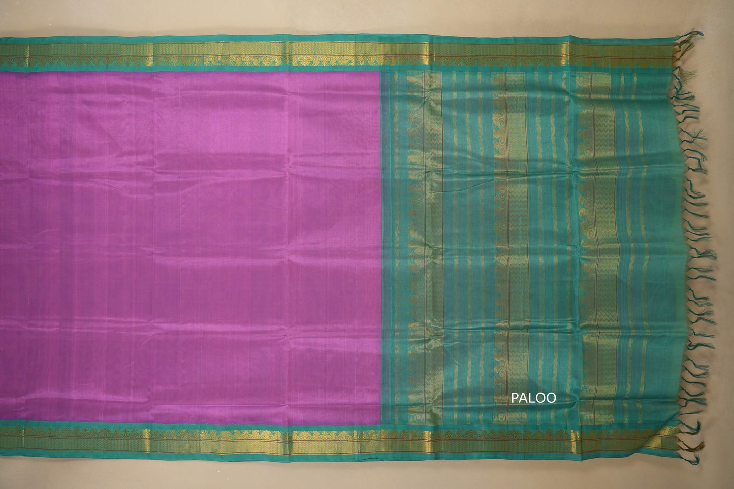 Lavender with Rama blue Nine and a half Yards Silk Cotton Saree paloo