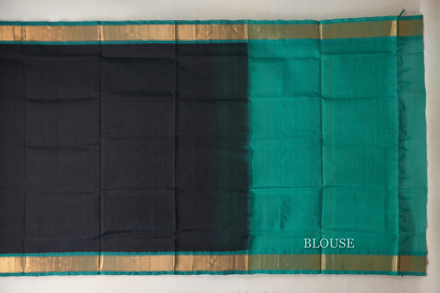 Black with Peacock Green Borders Vintage Silk Cotton Saree SS9141