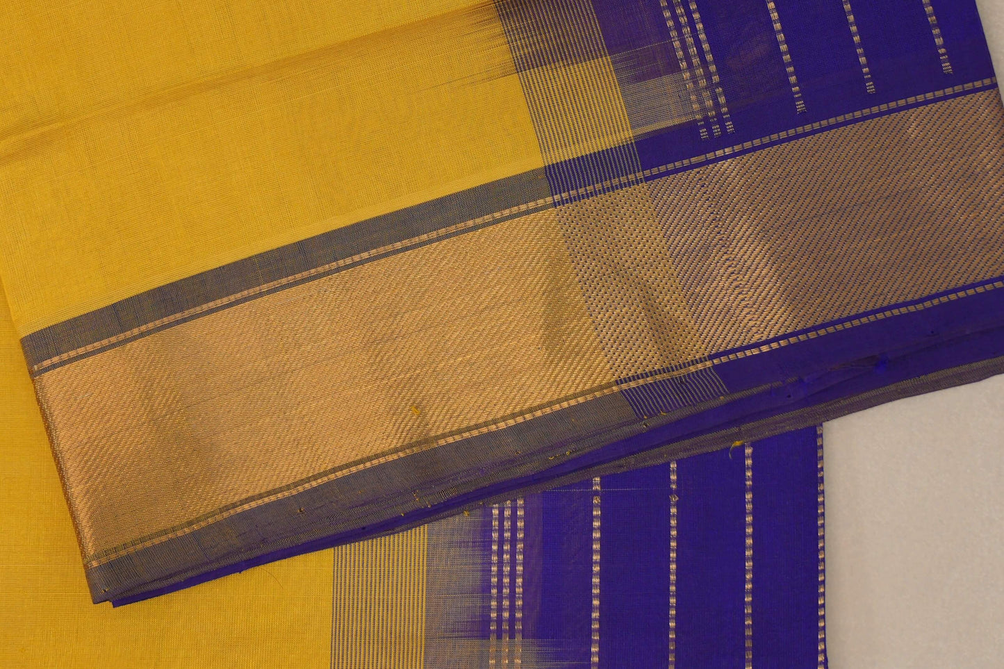 Golden Yellow with Royal Blue Borders Vintage Silk Cotton Saree SS9142