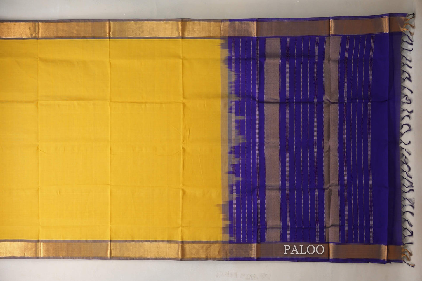 Golden Yellow with Royal Blue Borders Vintage Silk Cotton Saree SS9142