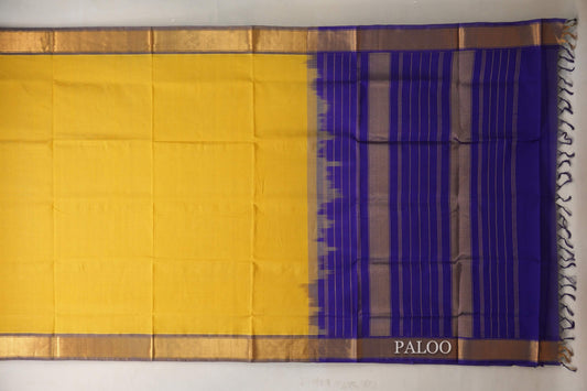 Golden Yellow with Royal Blue Borders Vintage Silk Cotton Saree SS9142