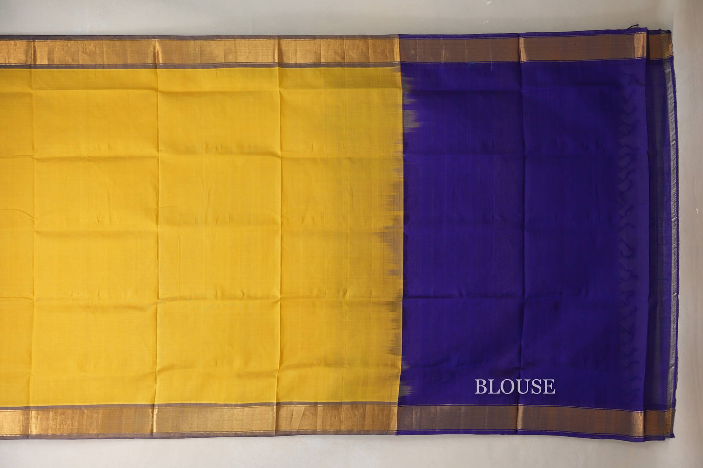 Golden Yellow with Royal Blue Borders Vintage Silk Cotton Saree SS9142