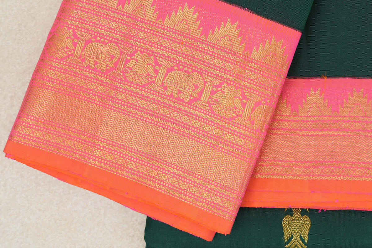 Dark Bottle Green Vintage Kanjivaram Silk Saree border
