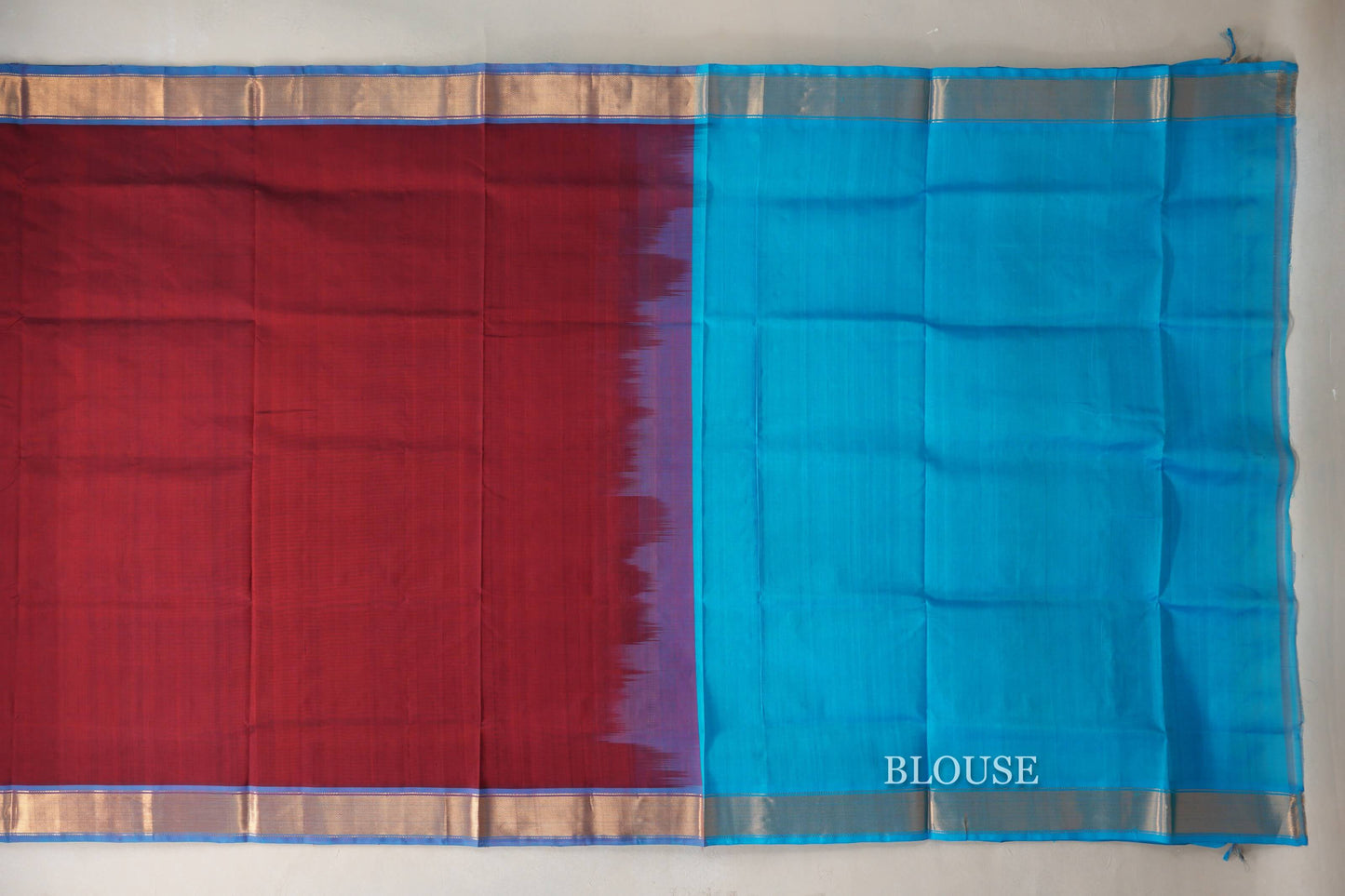 Reddish Maroon with Sky Blue Borders Vintage Silk Cotton Saree SS9143