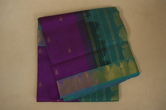 Dark Magenta with rama blue Nine and a half Yards Silk Cotton Saree 