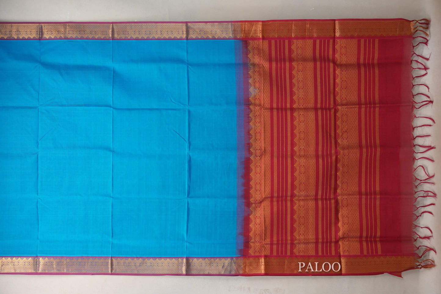 Dark Sky Blue with Reddish Pink Borders Vintage Silk Cotton Saree SS9144