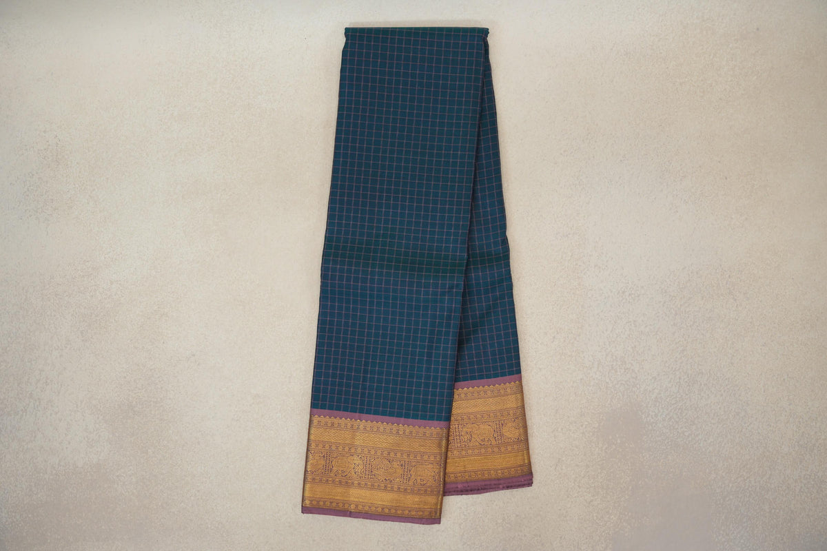 Online Peacock Green with Dusty Mauve Borders Vintage Kanjivaram Silk Saree
