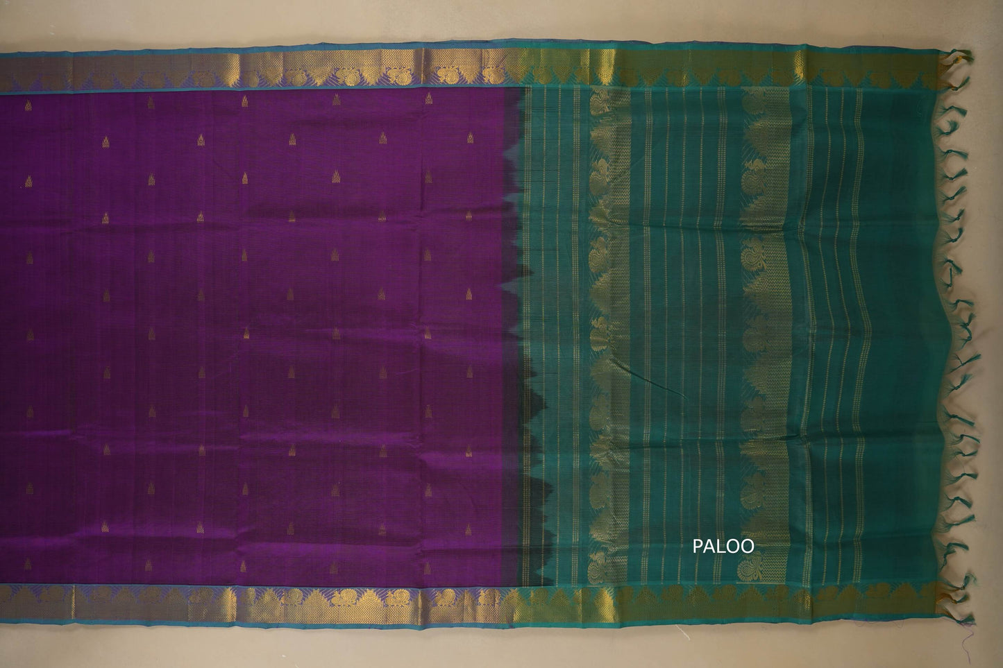 Dark Magenta with rama blue Nine and a half Yards Silk Cotton Saree  paloo