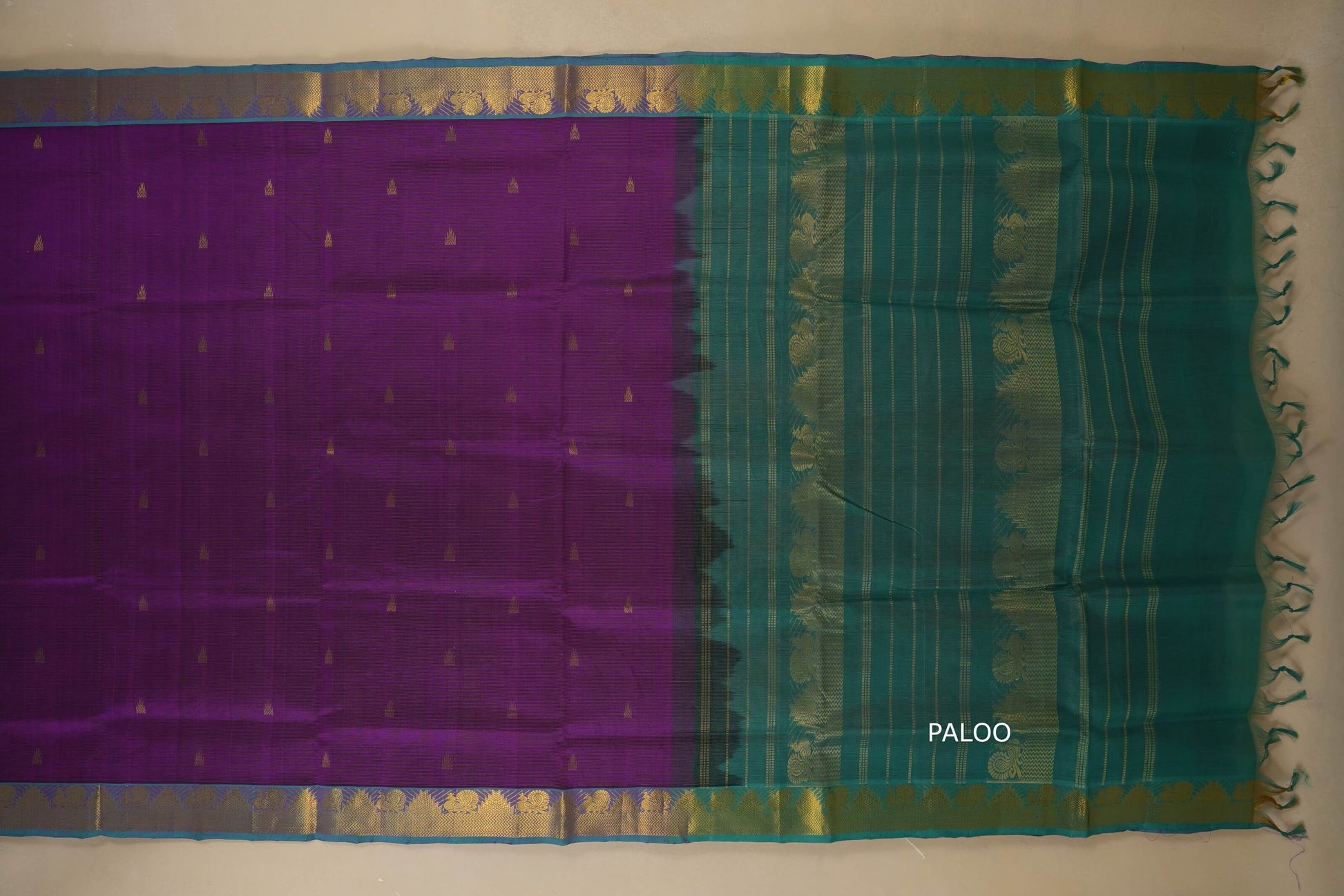 Dark Magenta with rama blue Nine and a half Yards Silk Cotton Saree  paloo