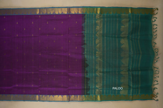 Dark Magenta with rama blue Nine and a half Yards Silk Cotton Saree  paloo