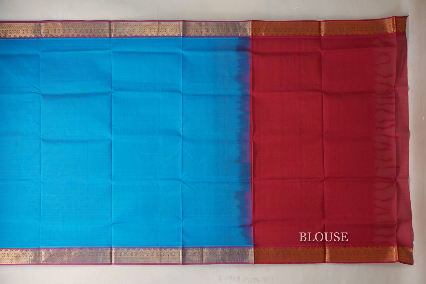 Dark Sky Blue with Reddish Pink Borders Vintage Silk Cotton Saree SS9144