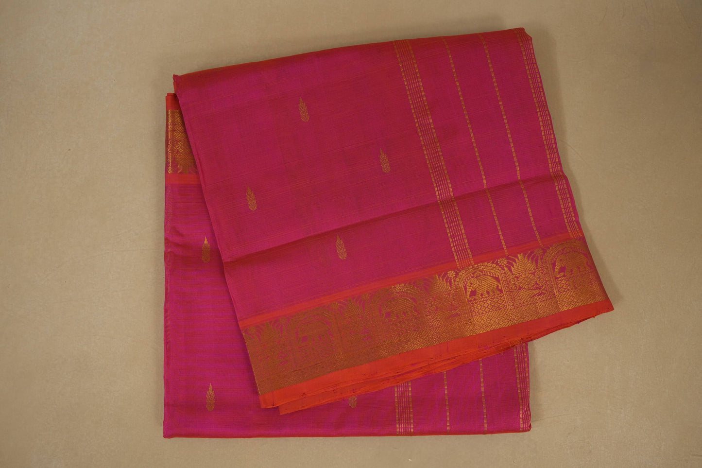 Orange with Pink Dual Tone Nine and a half Yards Silk Cotton Saree