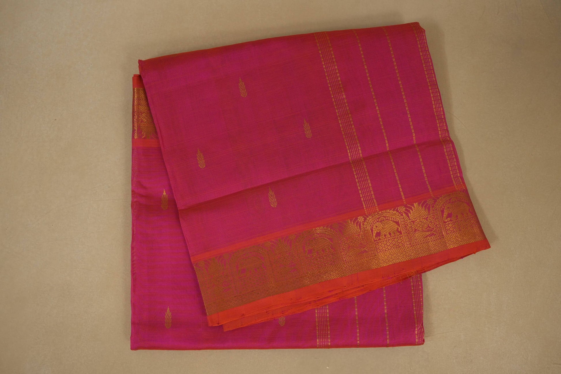 Orange with Pink Dual Tone Nine and a half Yards Silk Cotton Saree
