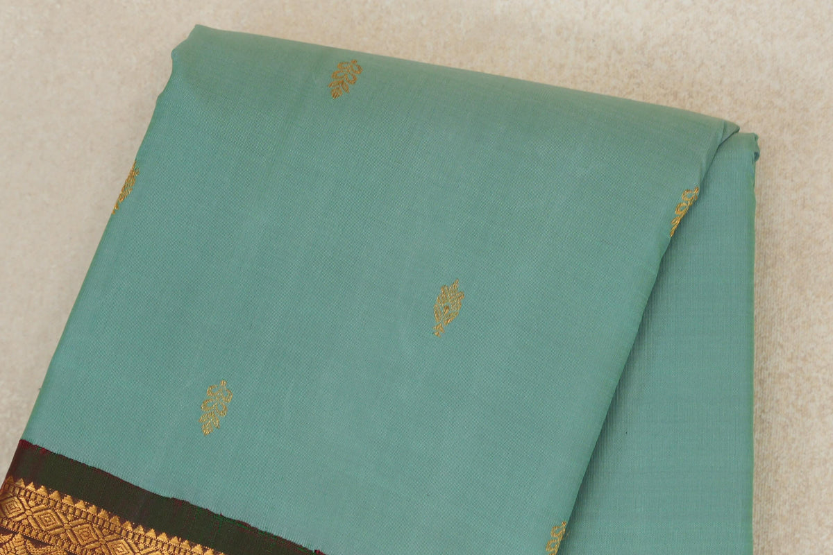 Pastel Sea Green with Dual Tone of Deep Bottle Green and Maroon Borders Vintage Kanjivaram Silk Saree body
