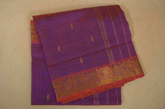 Rust with Violet dual tone Nine and a half Yards Silk Cotton Saree 