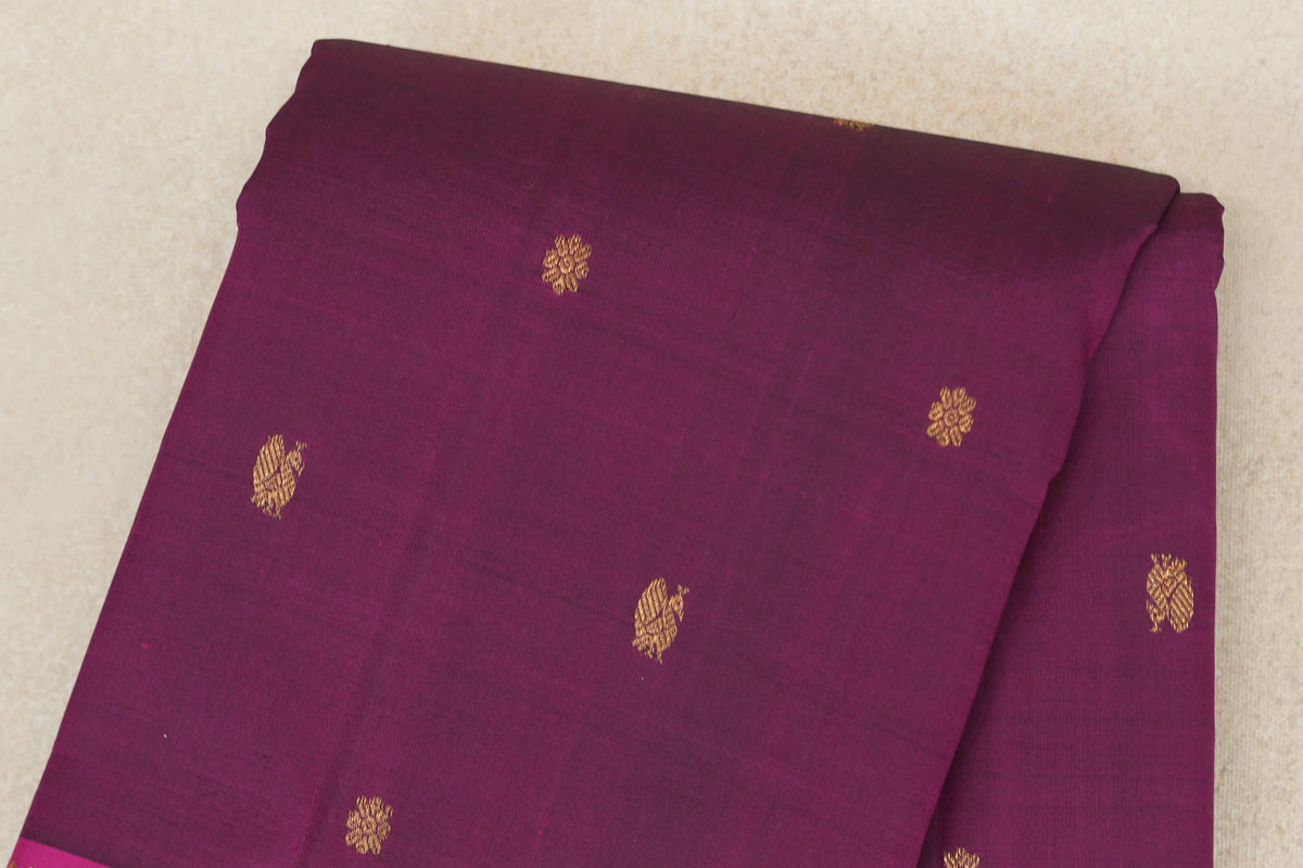 Deep Magenta with Magenta with Olive Green Selvedge Borders Vintage Kanjivaram Silk Saree body