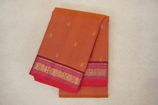 Dual Tone of Yellow and Pink with Deep Rani Pink with Orangish Pink Selvedge Borders Vintage Kanjivaram Silk Saree