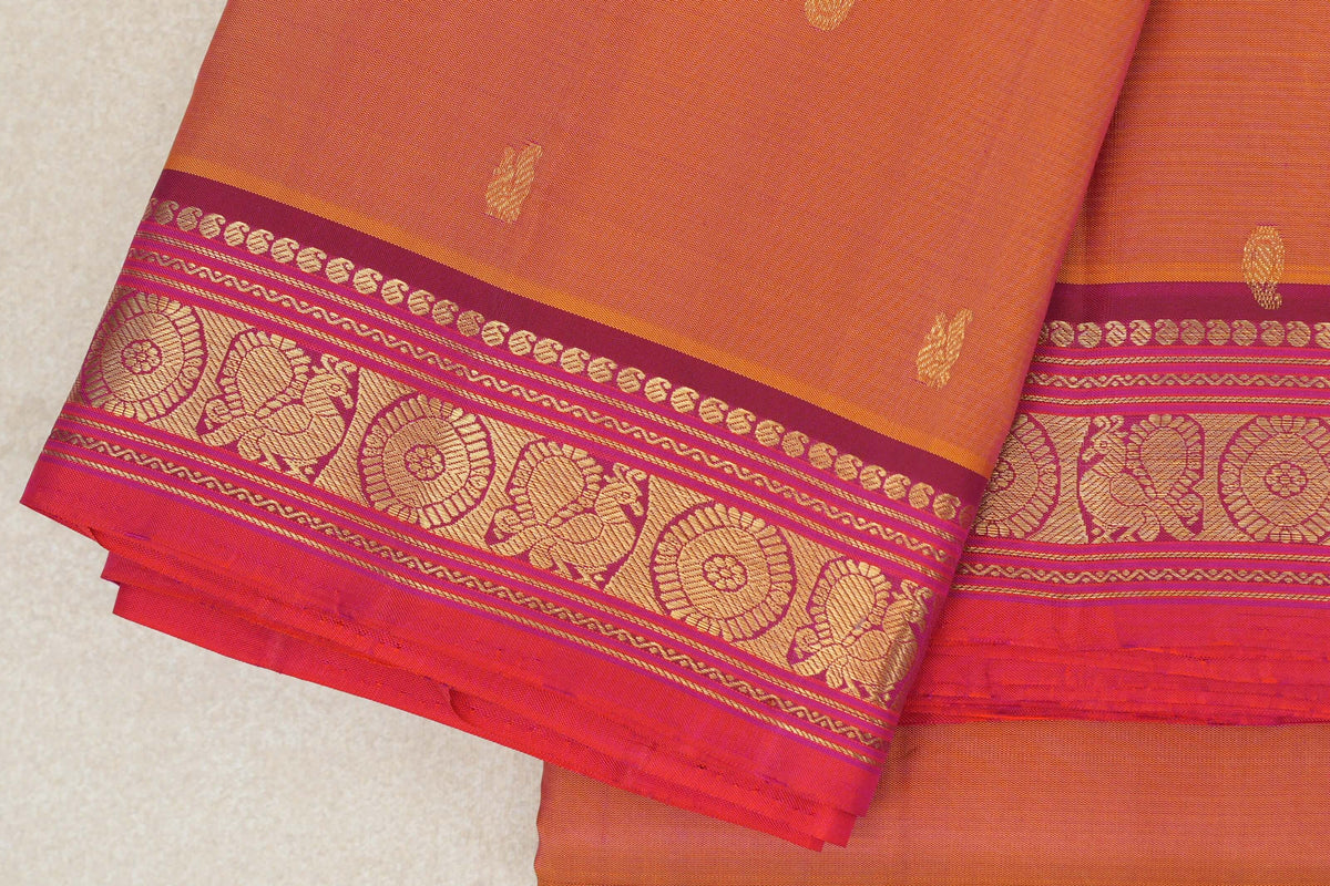 Dual Tone of Yellow and Pink Vintage Kanjivaram Silk Saree border