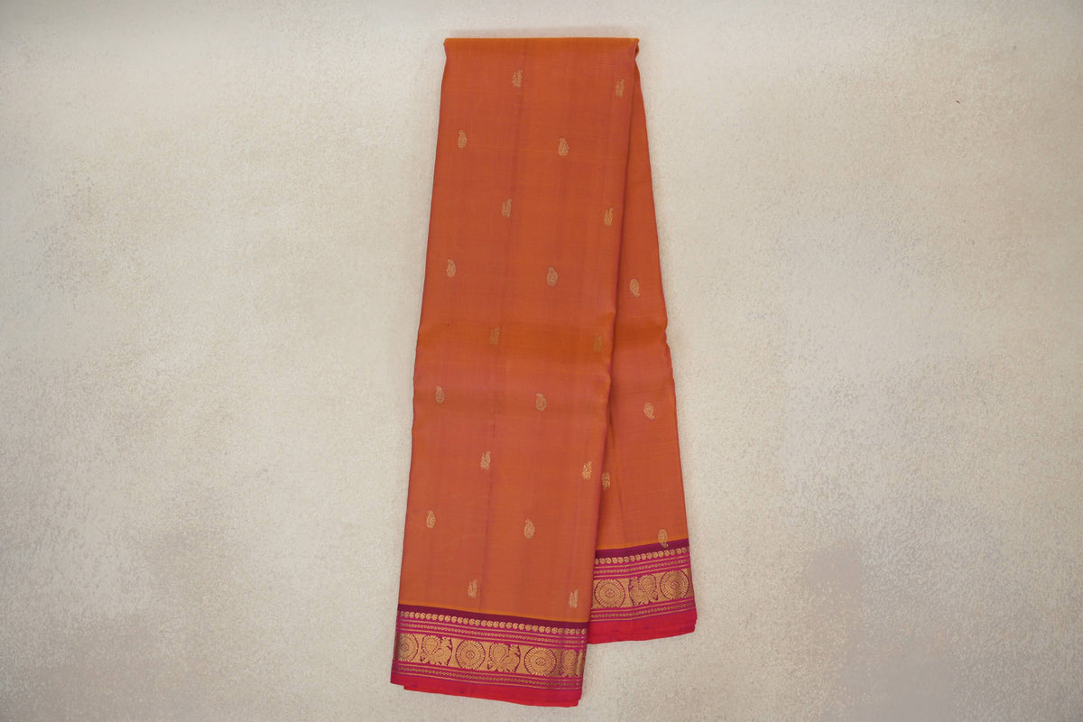 Online Dual Tone of Yellow and Pink with Deep Rani Pink with Orangish Pink Selvedge Borders Vintage Kanjivaram Silk Saree