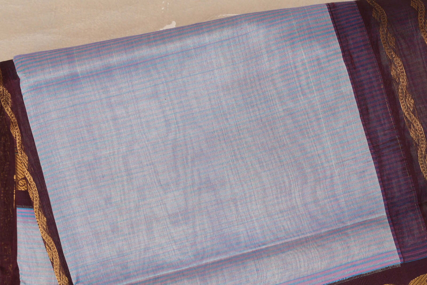 Ice blue with Deep plum Nine and a half Yards Silk Cotton Saree SS9146