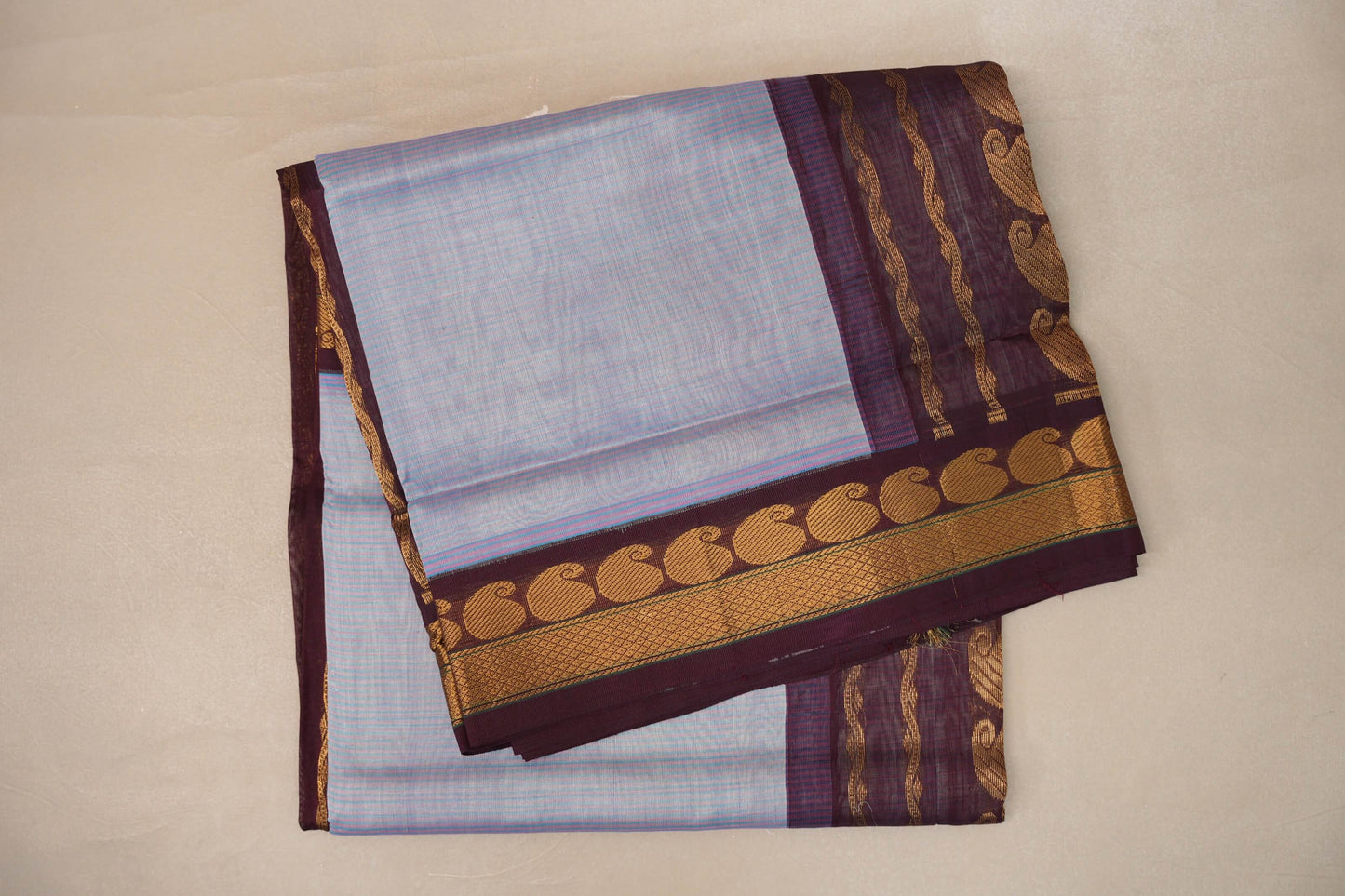 Ice blue with Deep plum Nine and a half Yards Silk Cotton Saree SS9146