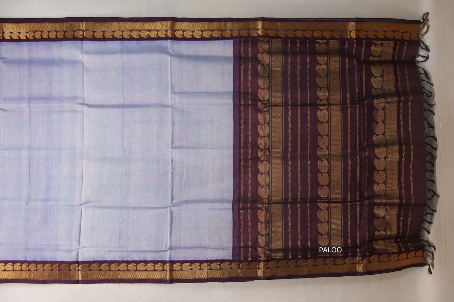 Ice blue with Deep plum Nine and a half Yards Silk Cotton Saree SS9146