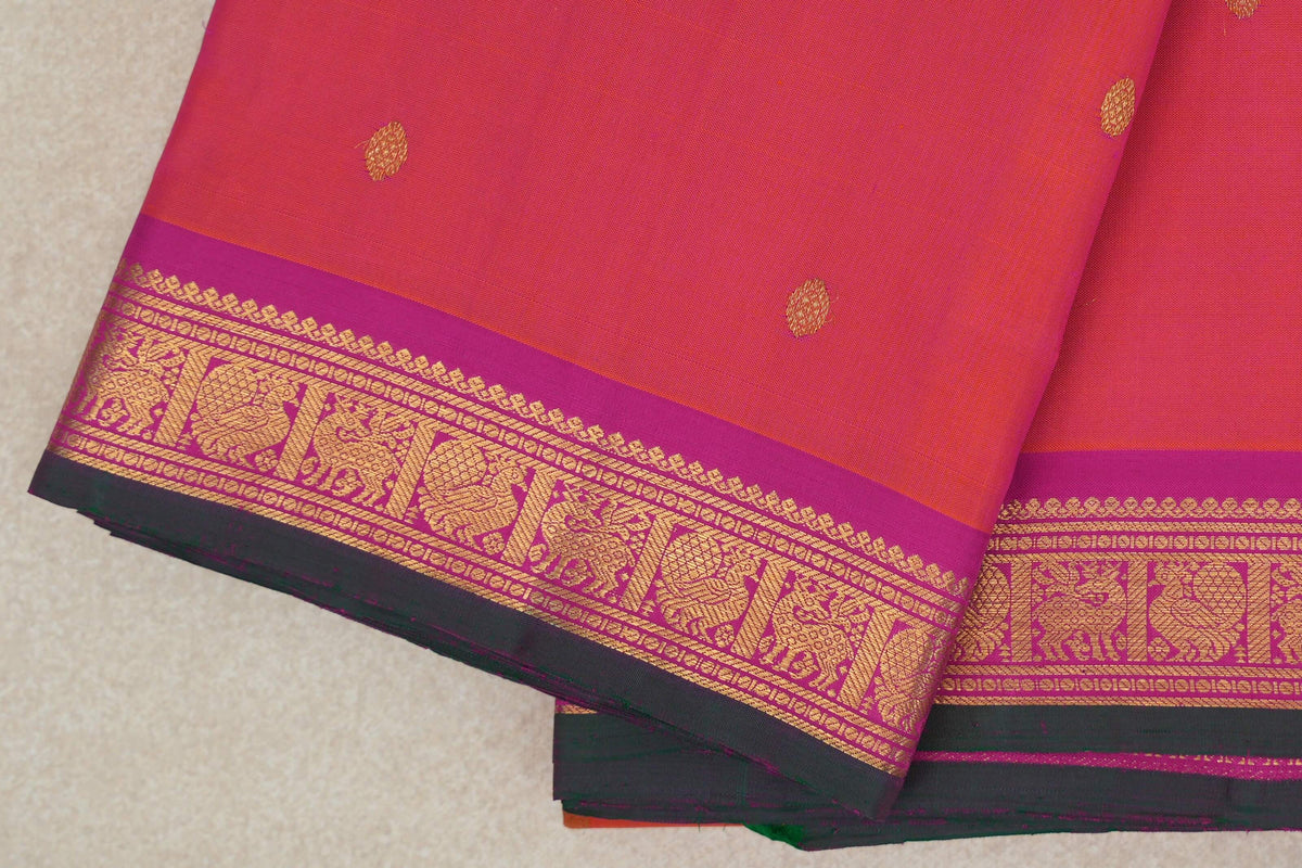 Dual Tone of Orange and Pink Vintage Kanjivaram Silk Saree border