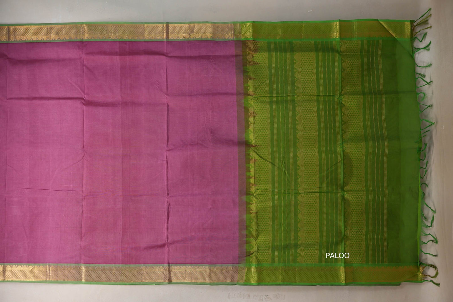 Dusty mauve with Bright leaf green Nine and a half Yards Silk Cotton Saree SS9150