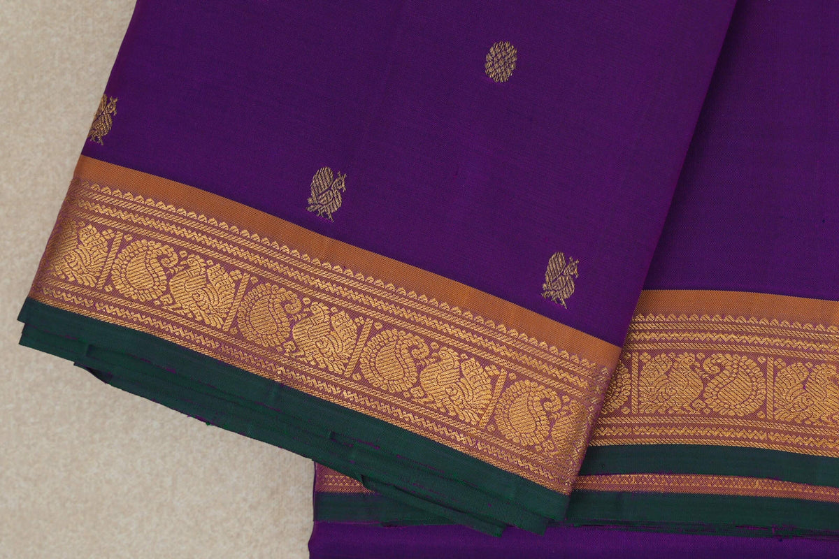 Dark Purple Vintage Kanjivaram Silk Saree border