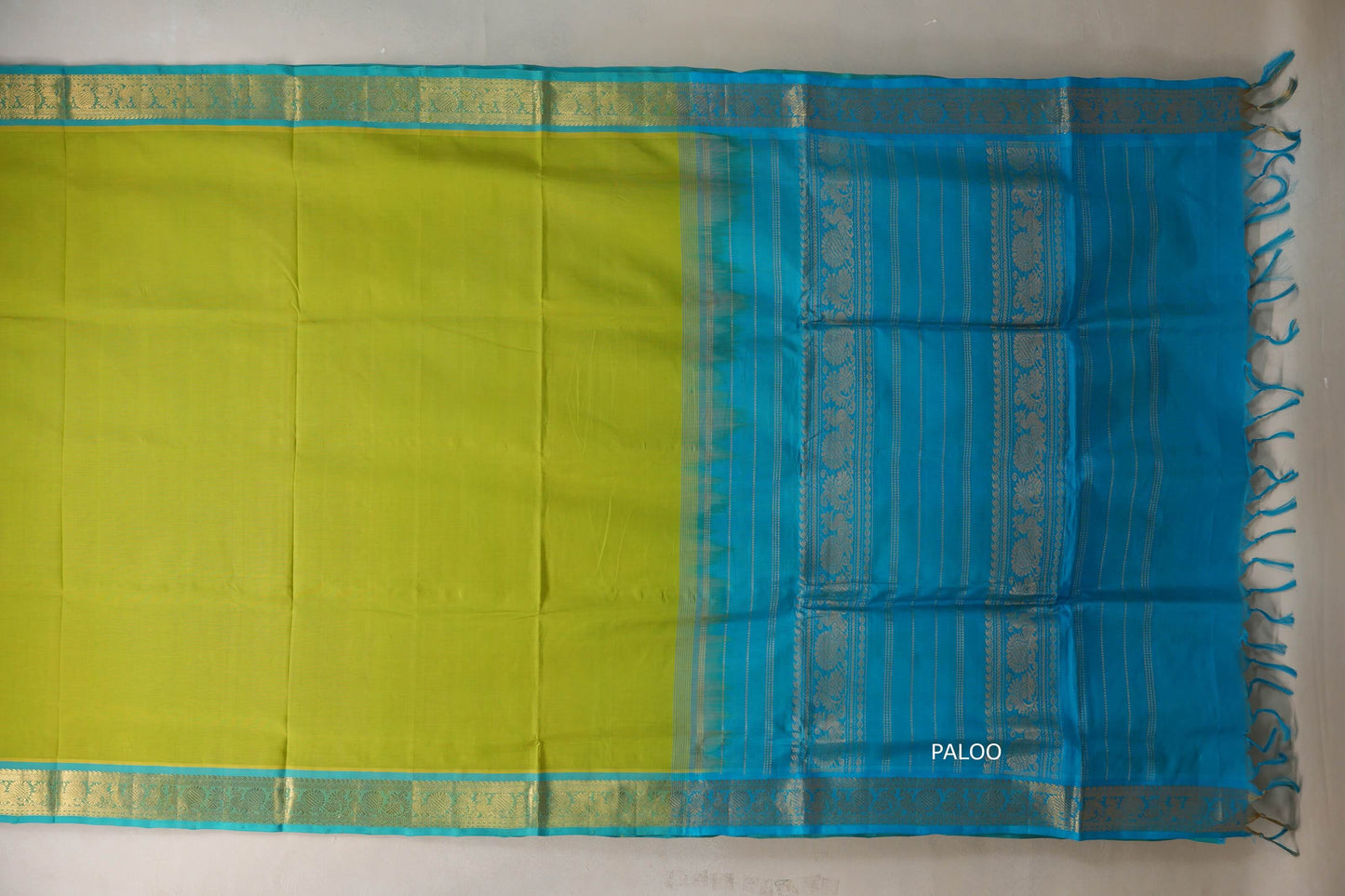 Bright Leaf Green with aqua blue Nine and a half Yards Silk Cotton Saree SS9152