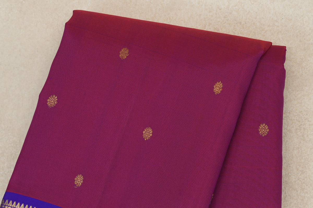 Dual Tone of Red and Violet with Violet Purple with Deep Orange Selvedge Borders Vintage Kanjivaram Silk Saree body