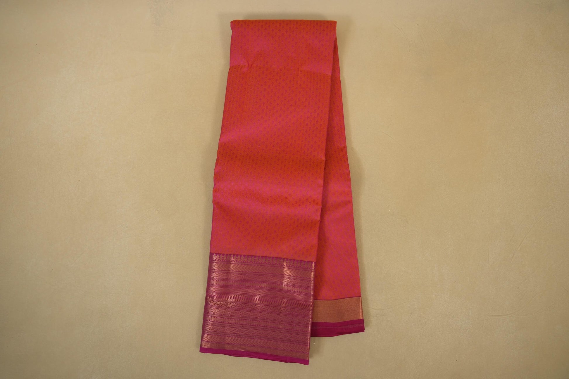 Pinkish Orange with Pink Borders Light Weight Kanchipuram Silk Saree online