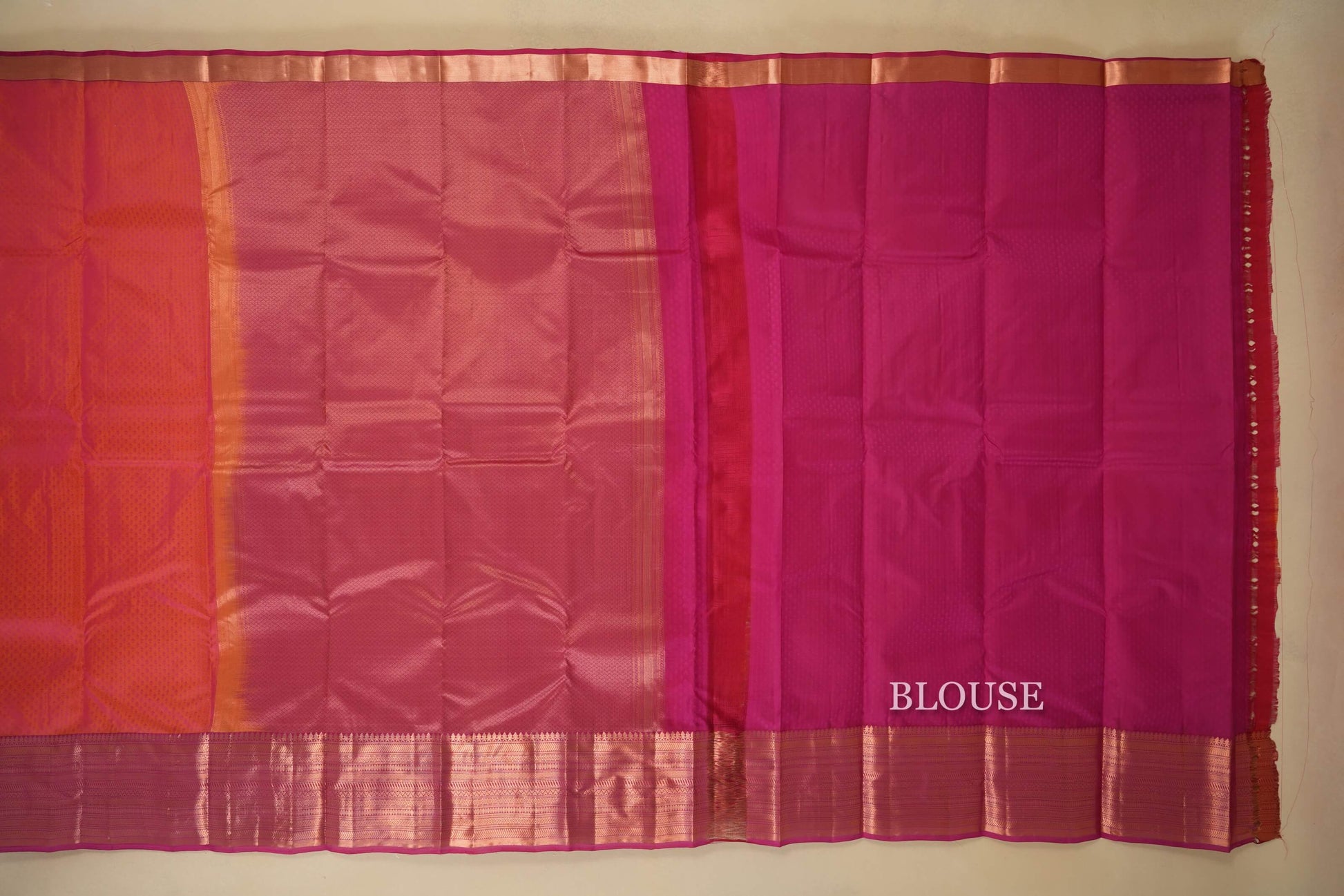 Pinkish Orange Light Weight Kanchipuram Silk Saree Blouse