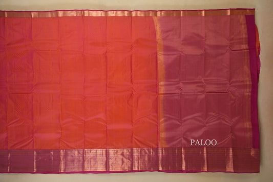 Pinkish Orange Light Weight  Kanchipuram Silk Saree Paloo