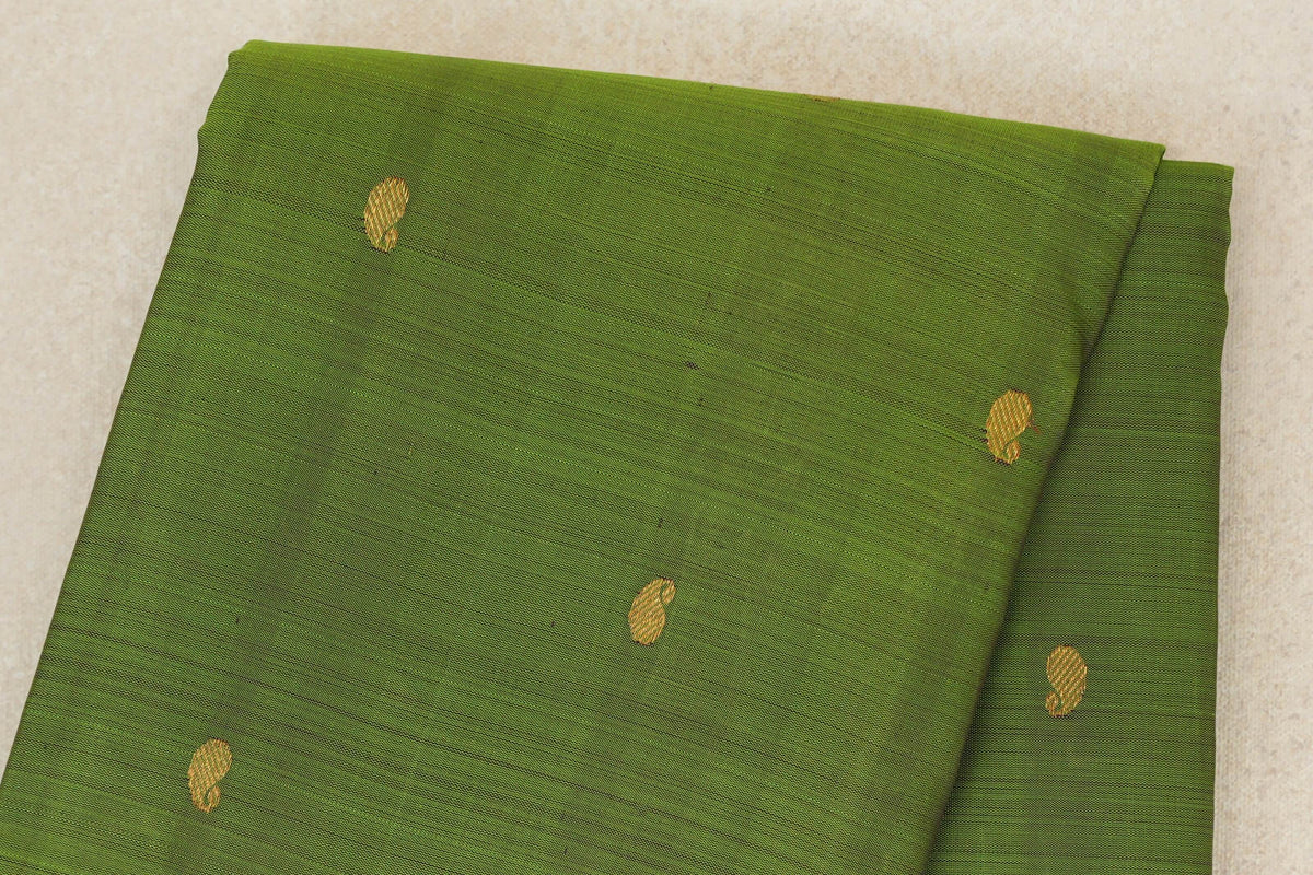 Parrot Green with Deep Violet with Dark Bottle Green Selvedge Borders Vintage Kanjivaram Silk Saree body