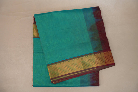 Rama Green with Reddish Maroon Nine and a half Yards Silk Cotton Saree SS9157