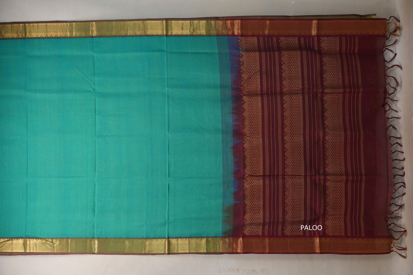 Rama Green with Reddish Maroon Nine and a half Yards Silk Cotton Saree SS9157