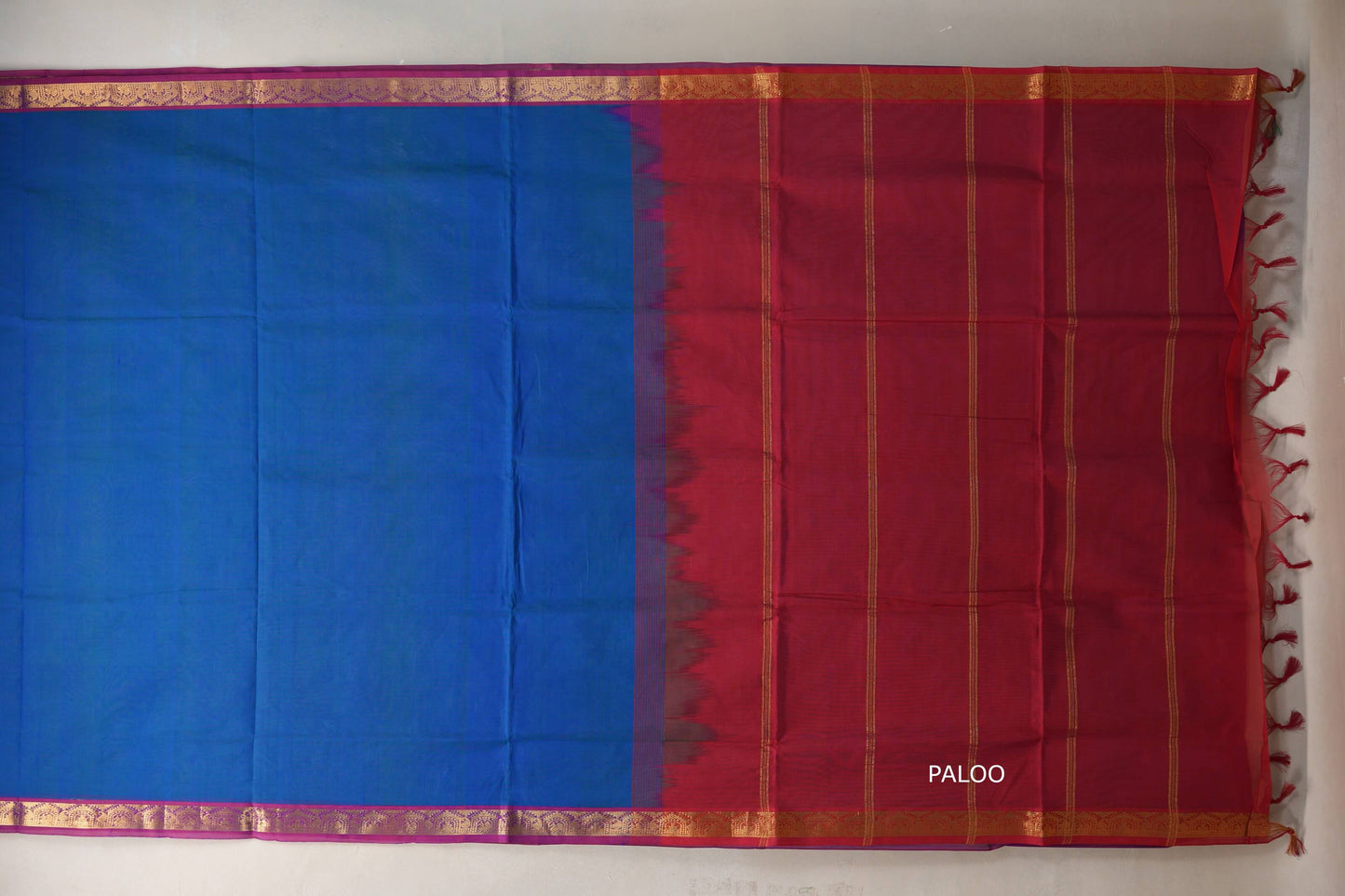 Dual Tone Green and Blue Nine and a half Yards Silk Cotton Saree SS9158