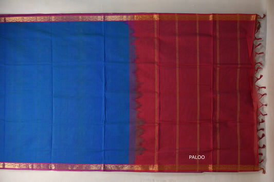 Dual Tone Green and Blue Nine and a half Yards Silk Cotton Saree SS9158