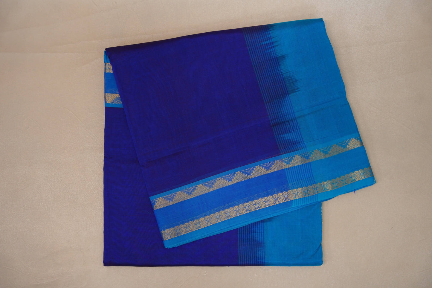 Deep blue with Aqua Blue Nine and a half Yards Silk Cotton Saree SS9159