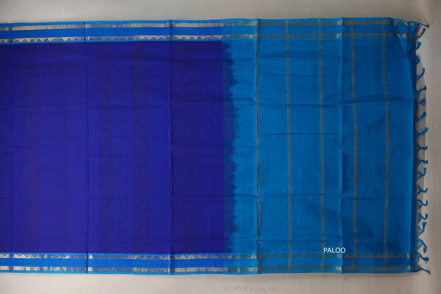 Deep blue with Aqua Blue Nine and a half Yards Silk Cotton Saree SS9159