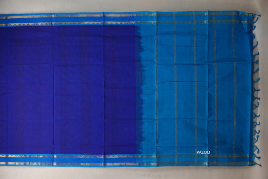 Deep blue with Aqua Blue Nine and a half Yards Silk Cotton Saree SS9159