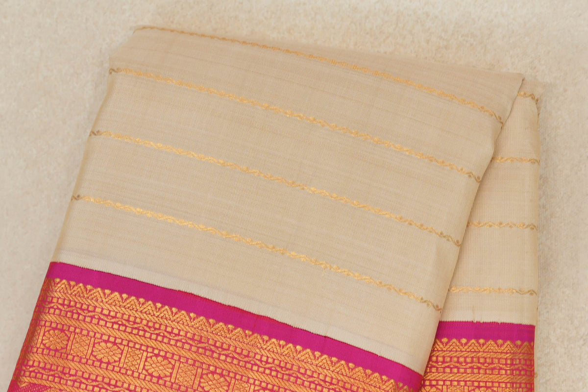 Cream with Bright Rani Pink Borders Vintage Kanjivaram Silk Saree body