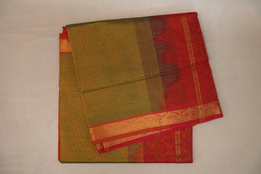 Dual Tone Green and Yellow Nine and a half Yards Silk Cotton Saree SS9160