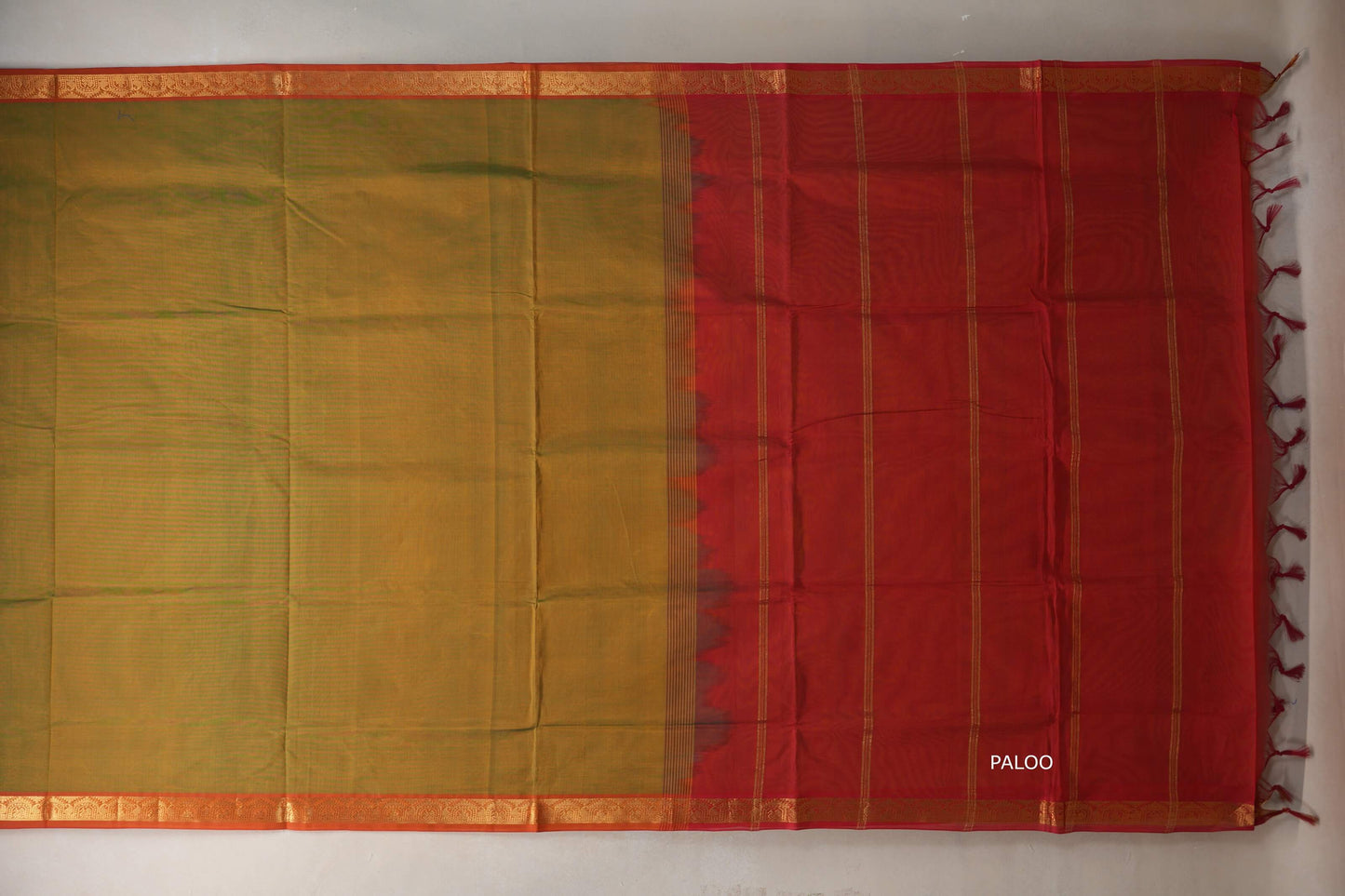 Dual Tone Green and Yellow Nine and a half Yards Silk Cotton Saree SS9160